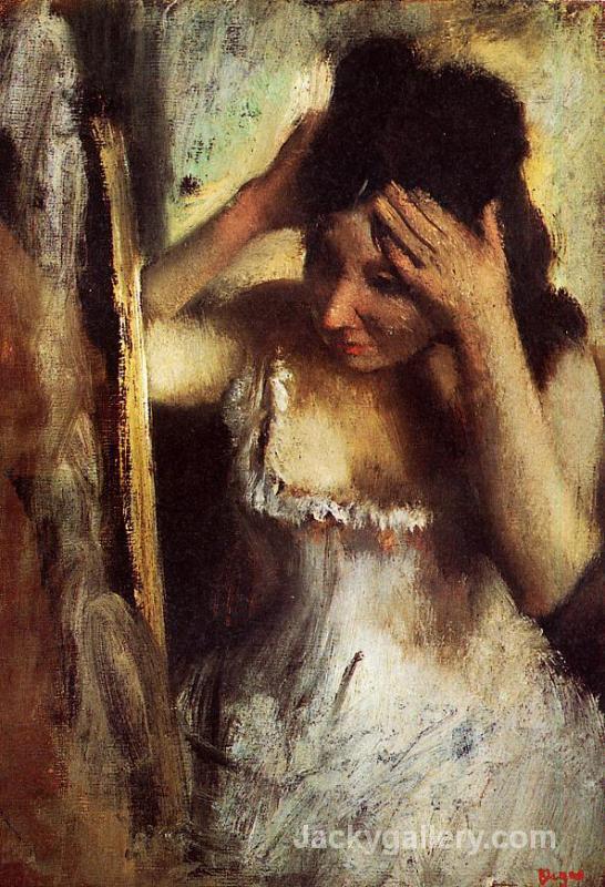 Woman Combing Her Hair in front of a Mirror by Edgar Degas paintings reproduction